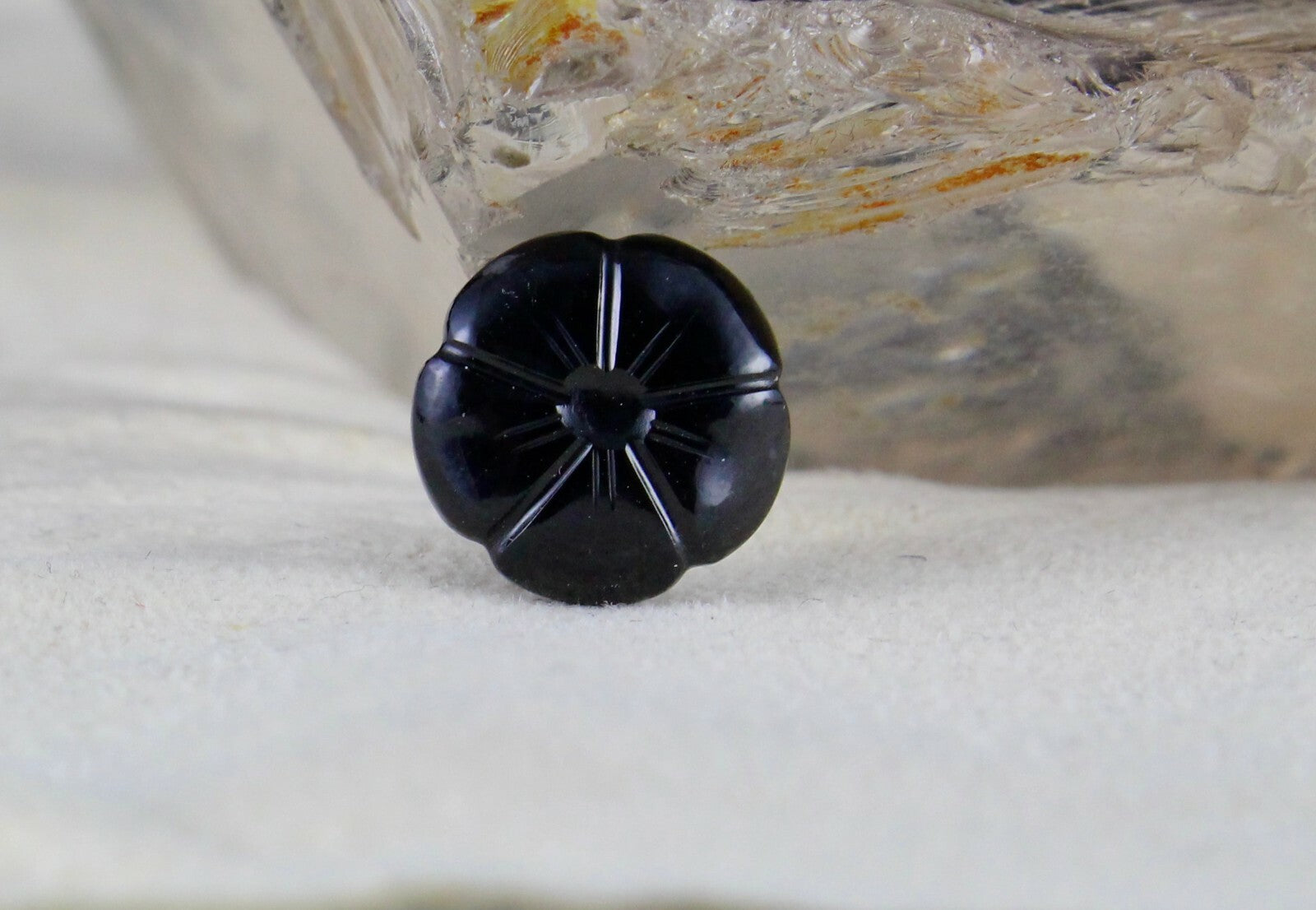 Natural Black Onyx 63ct Carved Flower 15 Pcs Gemstone Ring Pendant Earring Set