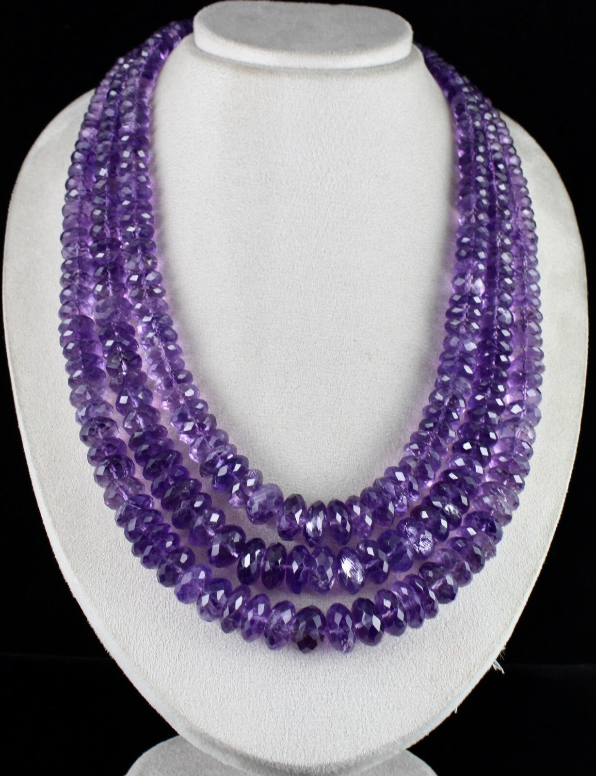 Certified Natural Brazilian Amethyst 3 Ct Faceted Beads Round 2320 Necklace