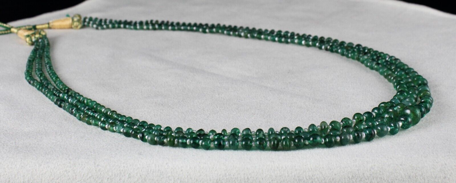 NATURAL ZAMBIA EMERALD PEARL BEADED ROUND 3 LINE 147 CARATS GEMSTONE NECKLACE