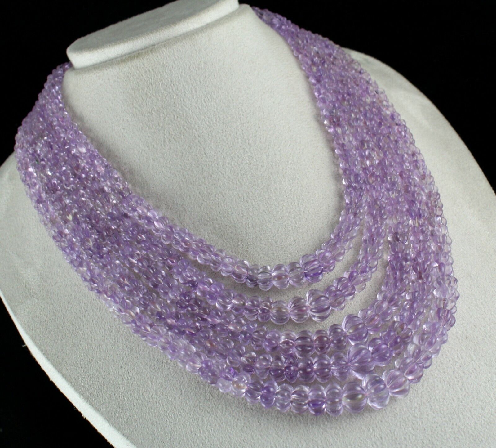 NATURAL PINK AMETHYST BEADS CARVED ROUND 5 LINE 1260 CTS GEMSTONE FINE NECKLACE