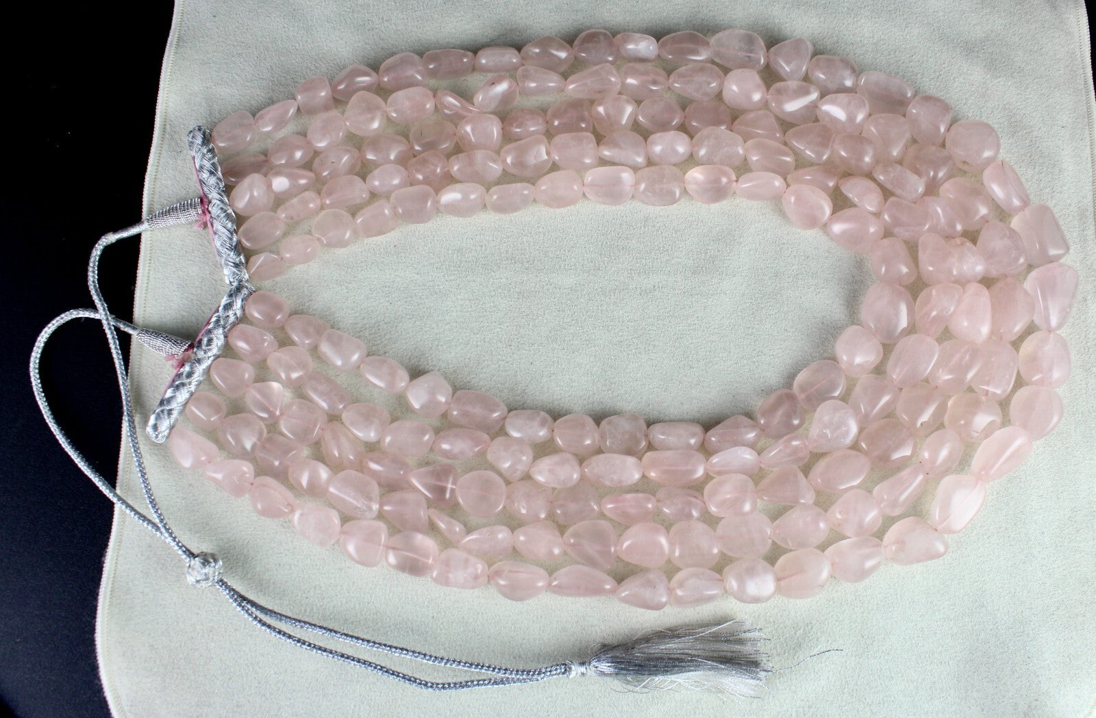 Natural Rose Quartz Beaded Necklace Cabochon Gemstone Long String 5 L 2513 Ct