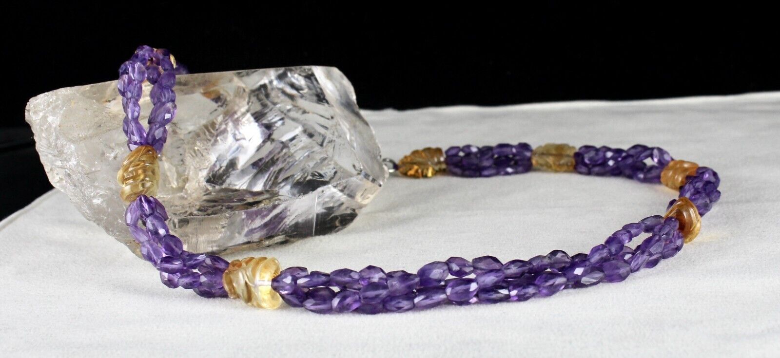 NATURAL AMETHYST FACETED CITRINE GANESHA CARVED BEADED 331 CTS DESIGNER NECKLACE