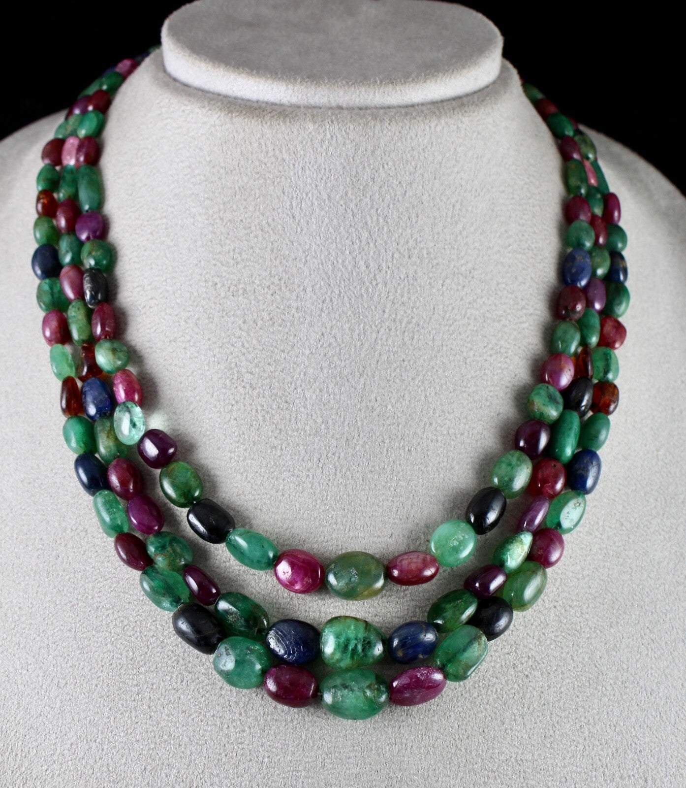 Certified Multi Natural Emerald Ruby Sapphire Beads 572ct Necklace
