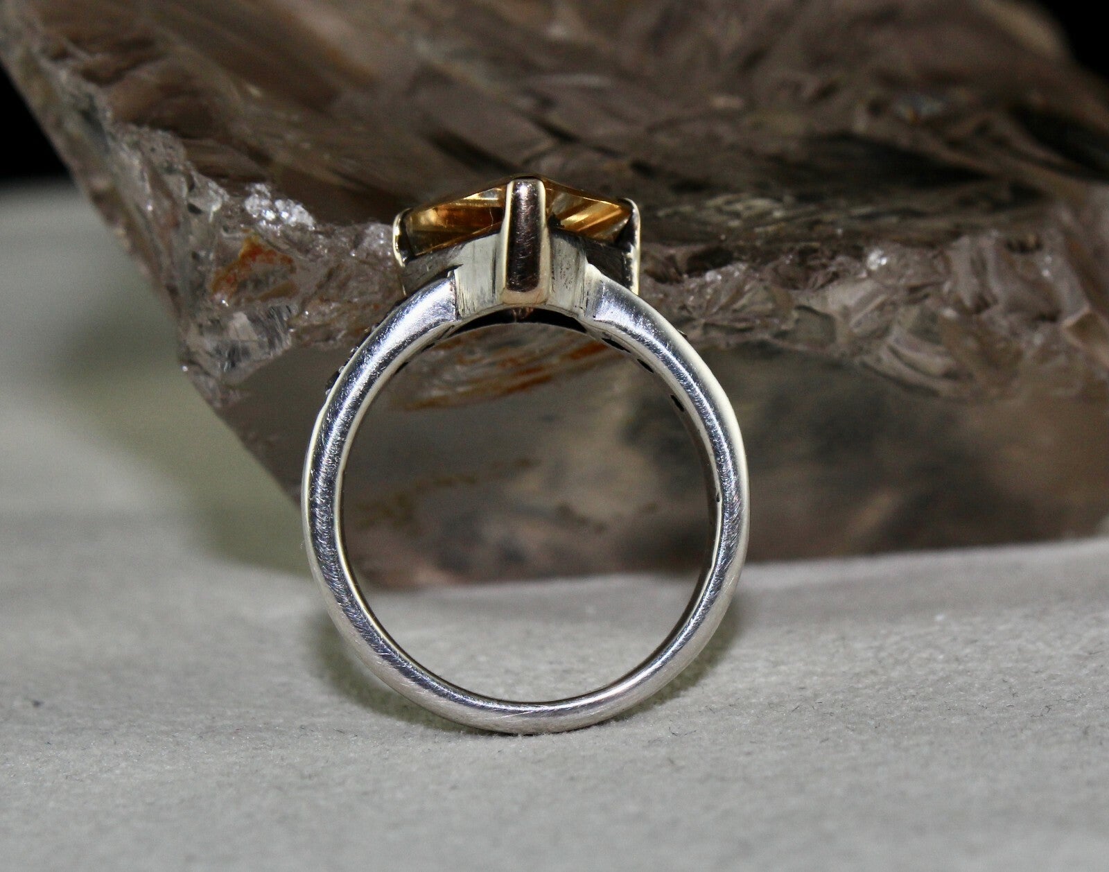 Vintage Natural Yellow Citrine 10ct Oval Natural Diamond 18k Gold Silver Ring