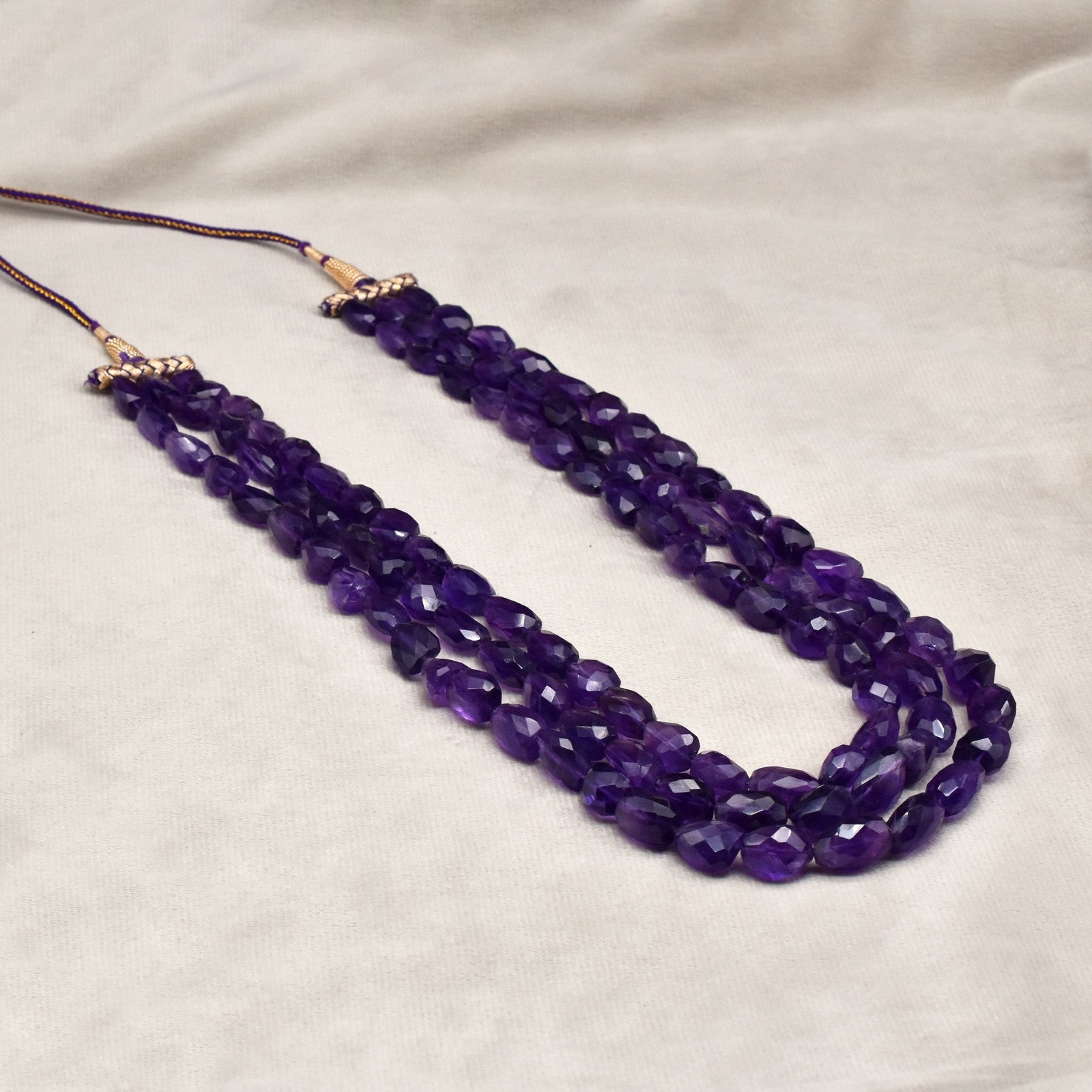 Natural Amethyst Faceted Tumble Beaded Necklace 3L 774 Ct Purple Gemstone String