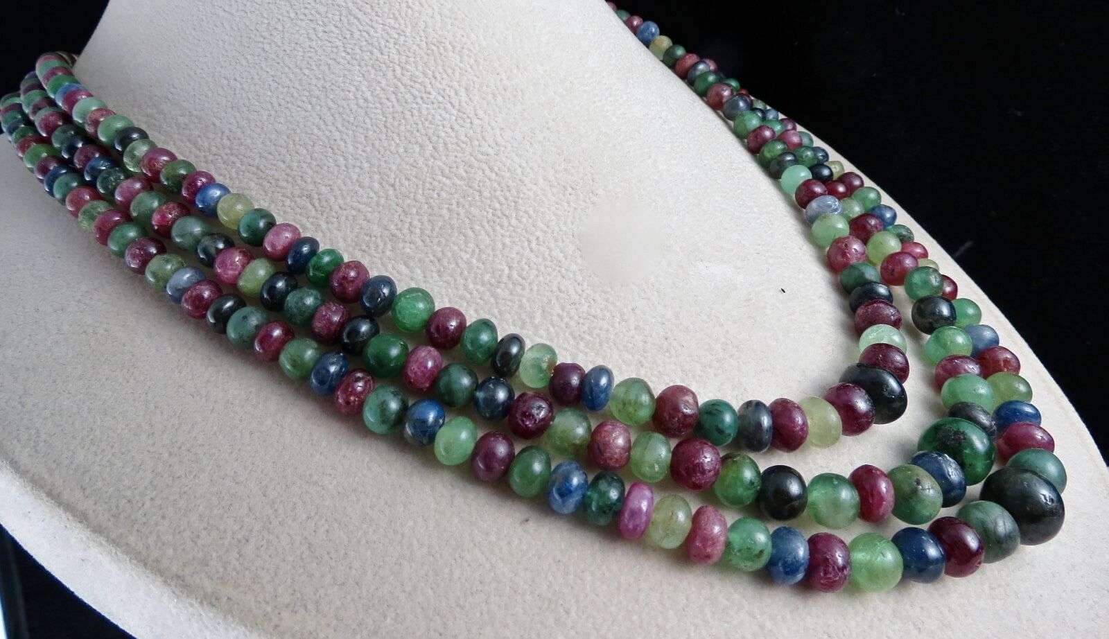 Certified Natural Emerald Ruby Blue Sapphire Beads Round 666 Ct Multi Necklace