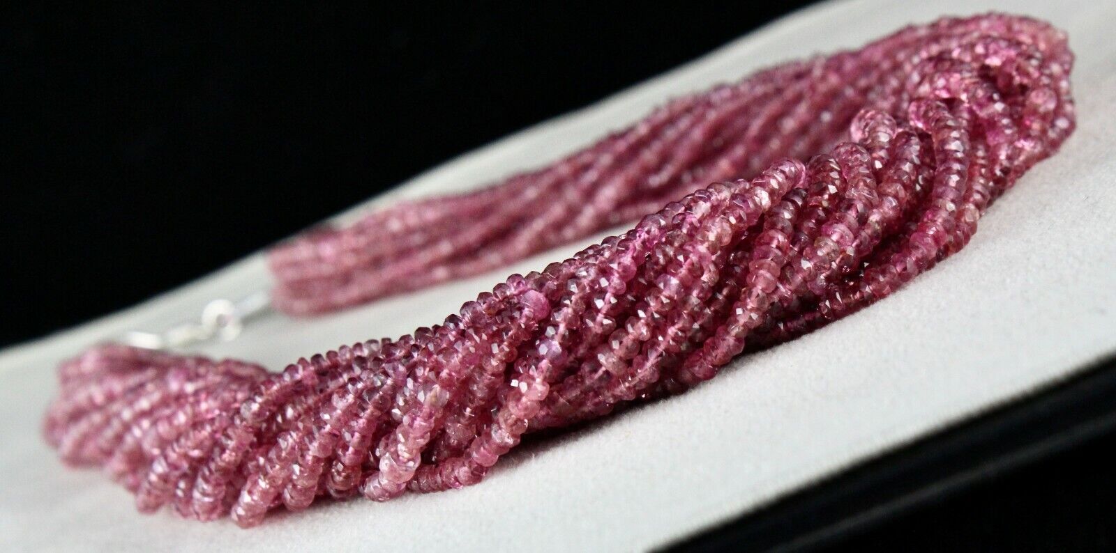 Natural Pink Tourmaline Beaded Necklace 917 Carats Faceted Gemstone Silver Clasp