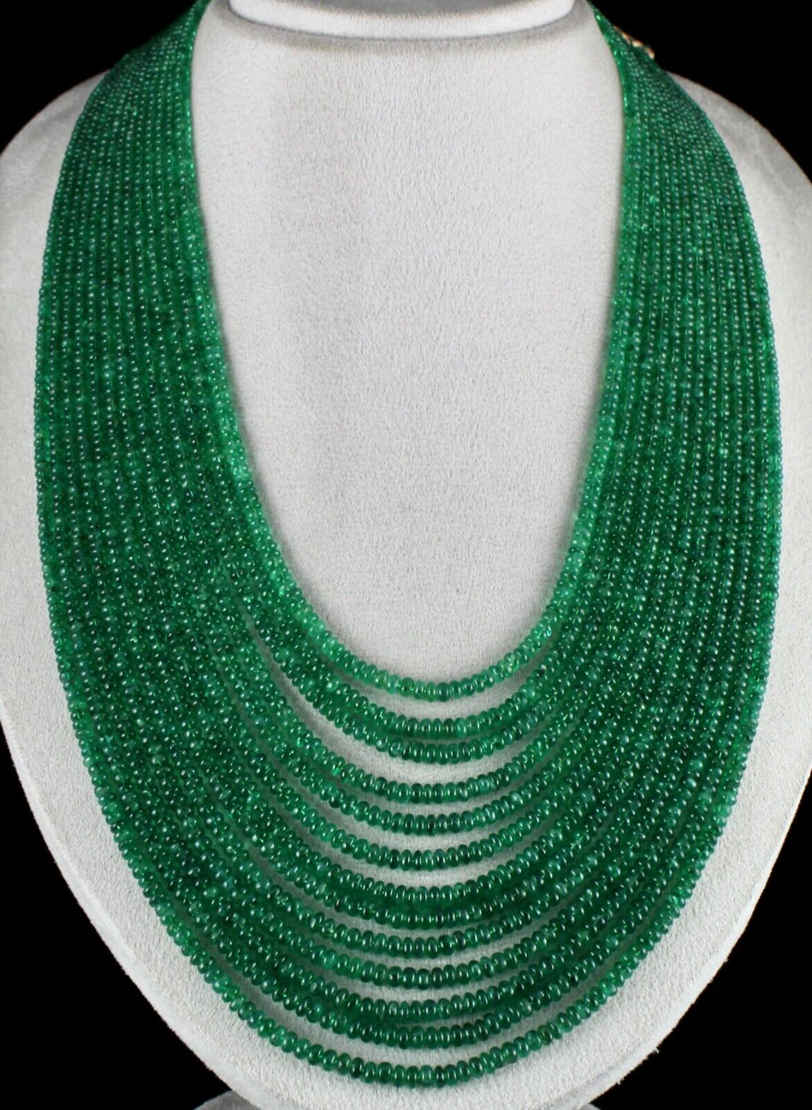 NATURAL CERTIFIED ZAMBIA EMERALD BEADS ROUND 13 LINE 871 CARAT GEMSTONE NECKLACE