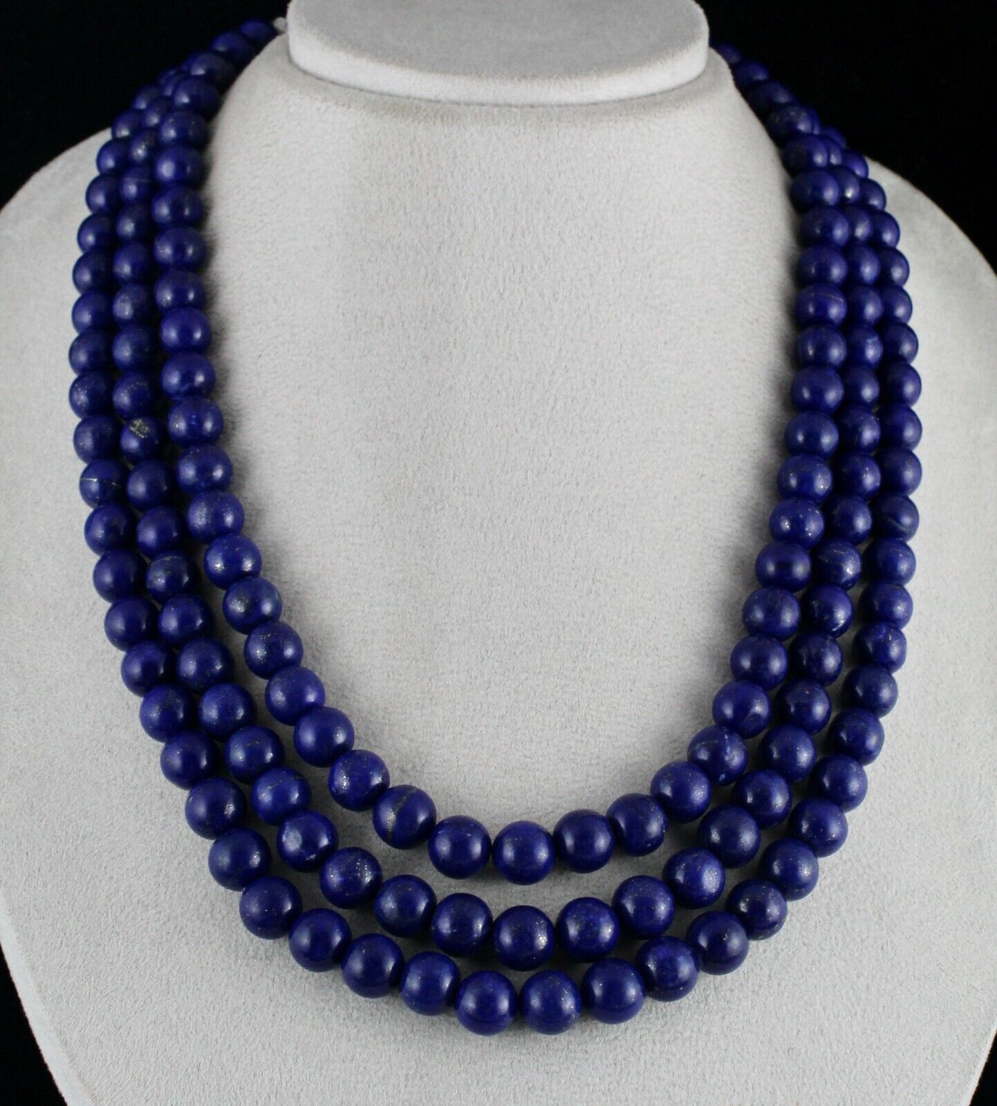 NATURAL BLUE LAPIS LAZULI BEADS ROUND 11MM 3LINE 1349 CTS GEMSTONE FINE NECKLACE