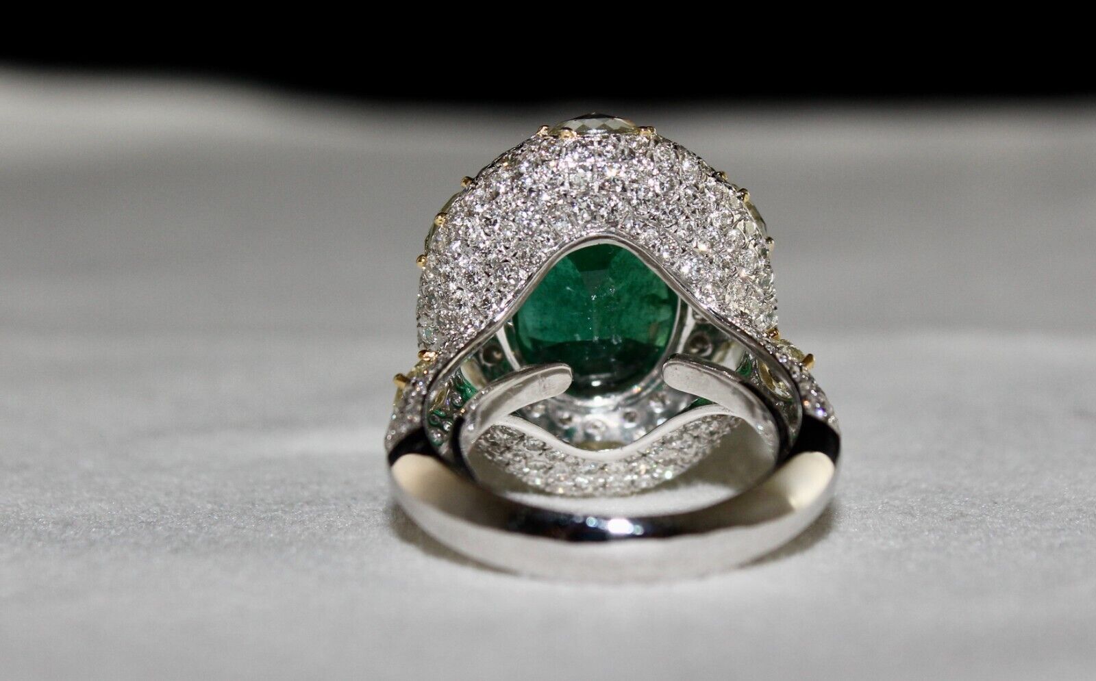 Certified Natural Zambia Emerald Oval Cut RoseCut Diamond 18K Gold Cocktail Ring