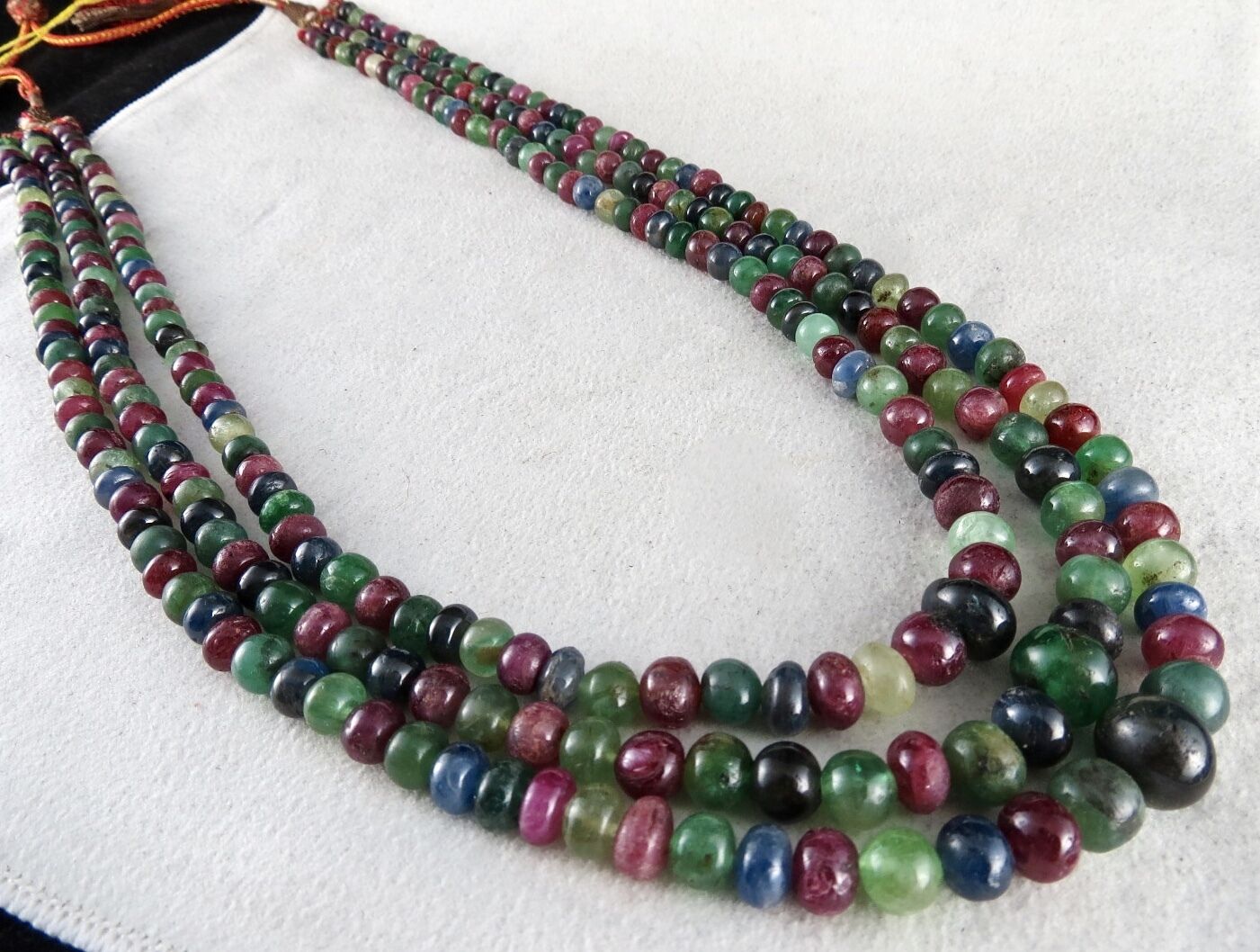 Certified Natural Emerald Ruby Blue Sapphire Beads Round 666 Ct Multi Necklace