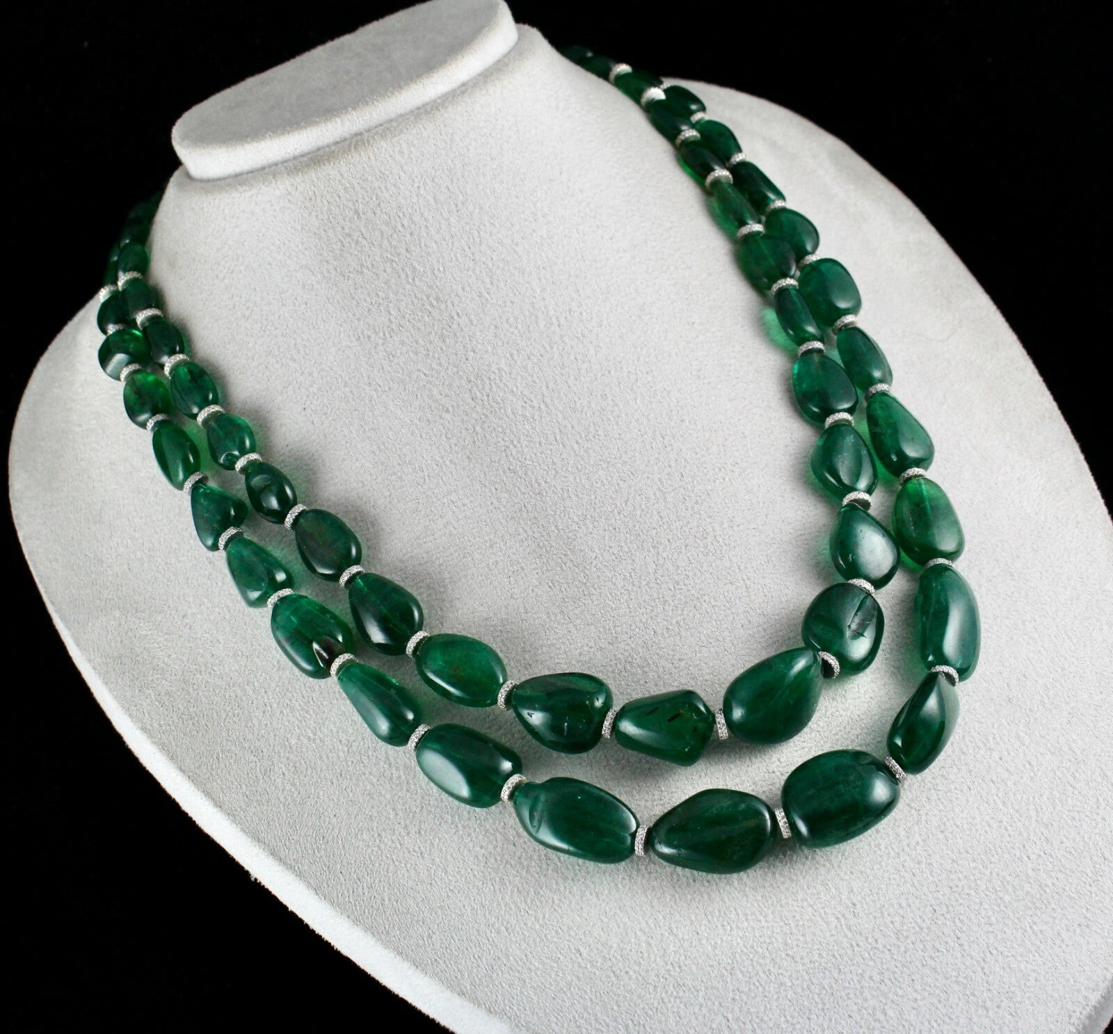 Certified Classic Natural Emerald Cabochon Beads 892 Ct Gemstone Necklace