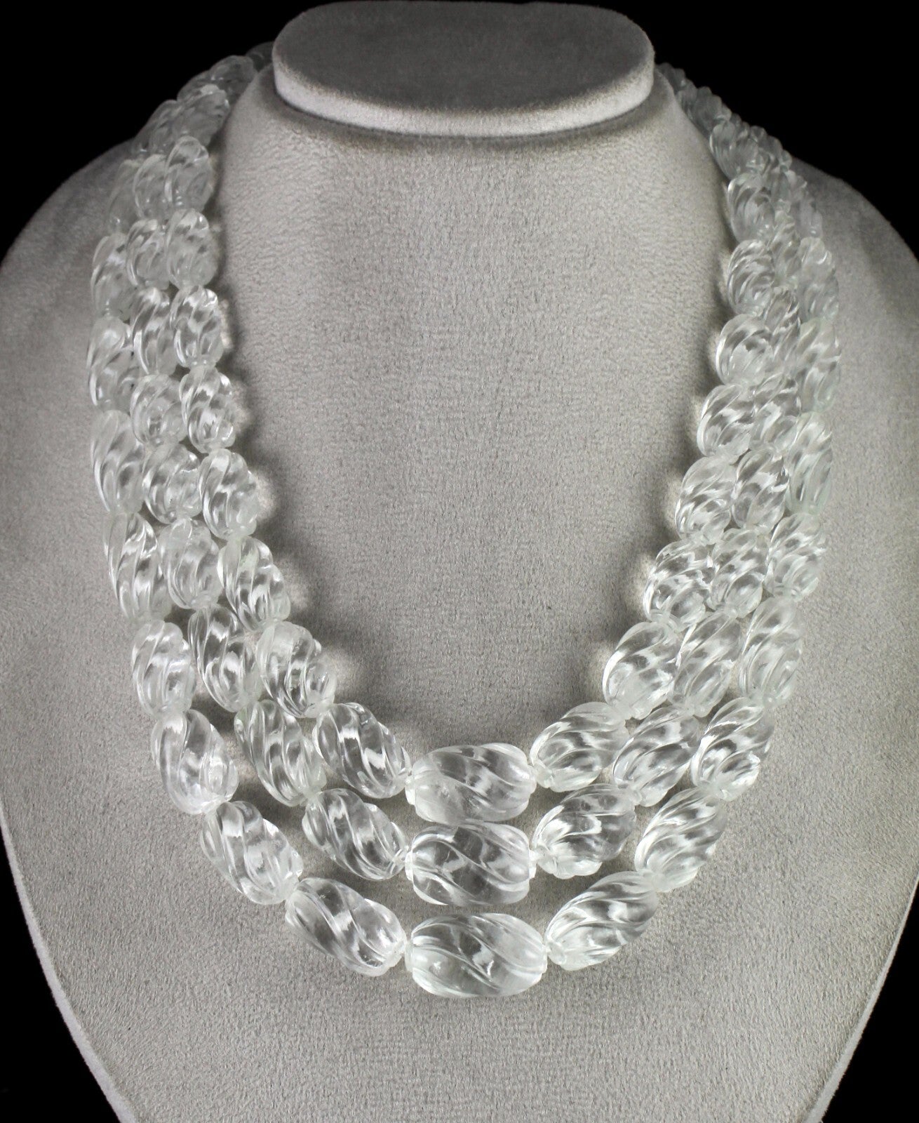 Natural White Rock Crystal Quartz 1478 Ct Oval Bead Carved Gemstone Necklace