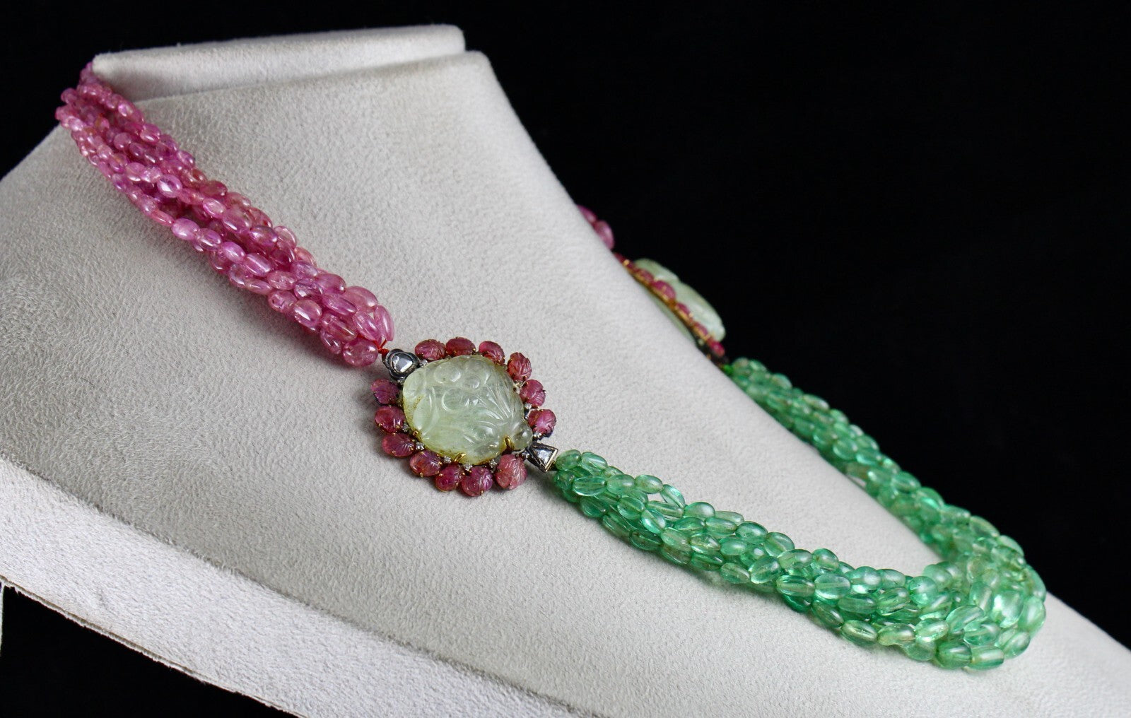 Certified Natural Colombian Emerald 581ct Pink Sapphire Beads 18k Gold Necklace