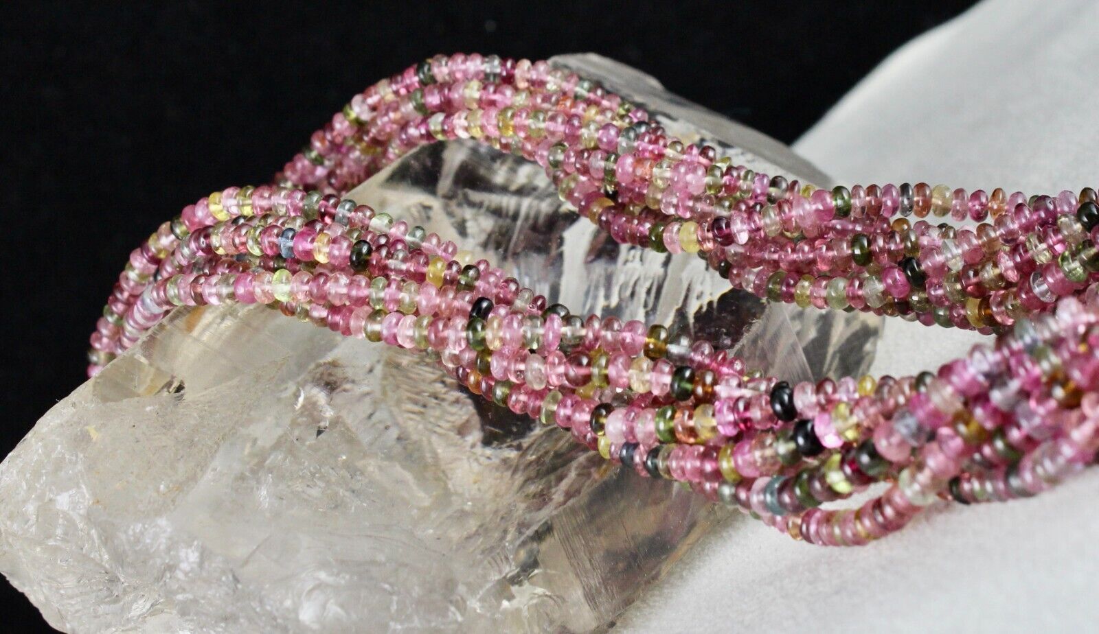 NATURAL TOURMALINE BEADED 9 LINE 400 CT MULTI COLOUR GEMSTONE SILVER NECKLACE