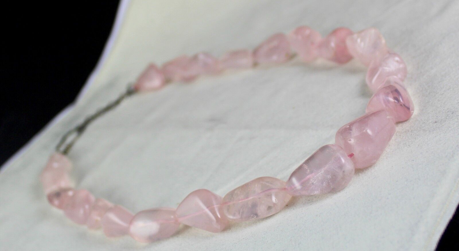 Pink Natural Rose Quartz Cabochon beads Necklace 730 Cts Gemstone Silver Clasp