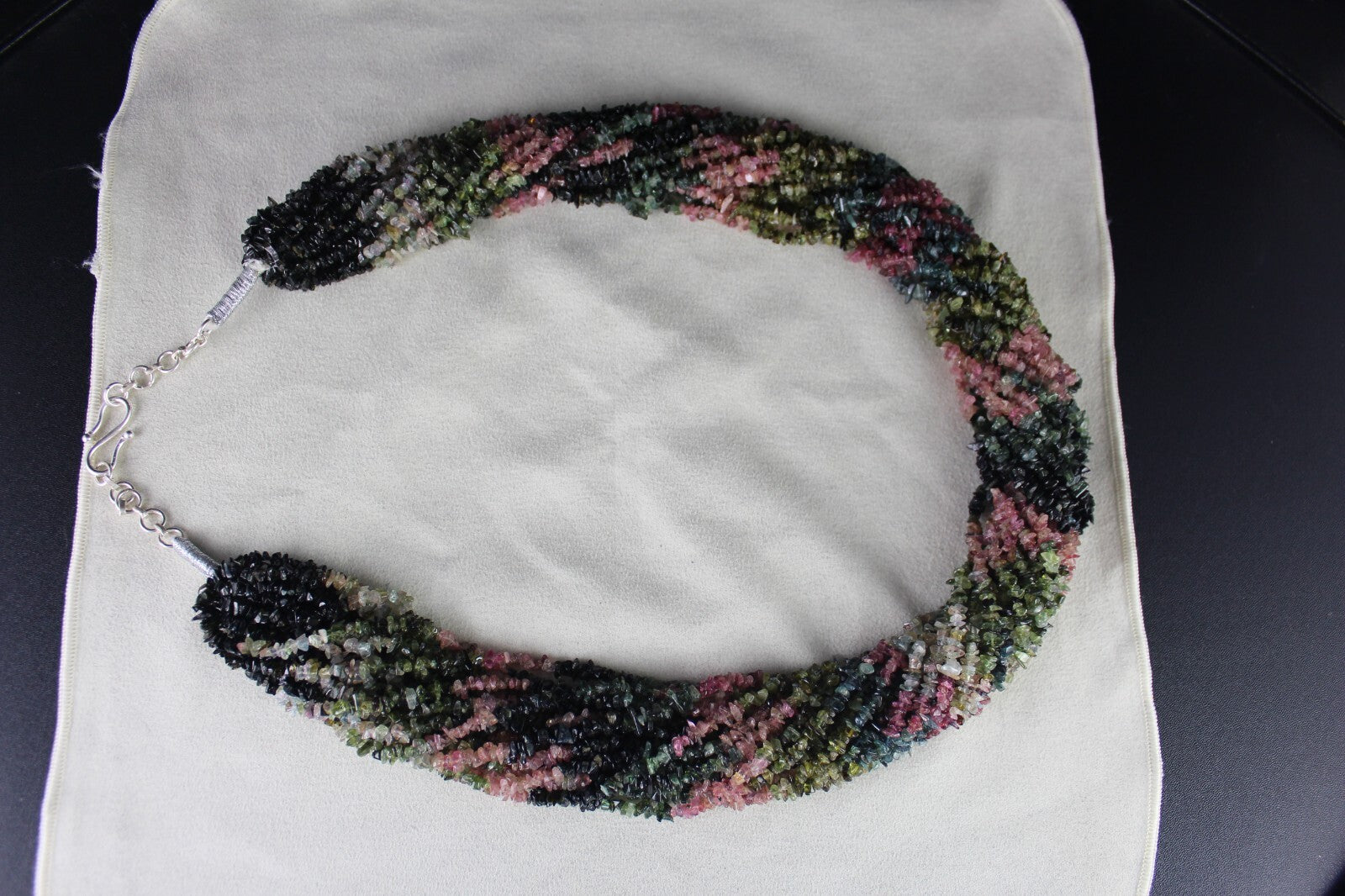 Natural Multi Tourmaline 1438 Ct Beads Sterling Silver Necklace Uncut 20 Line