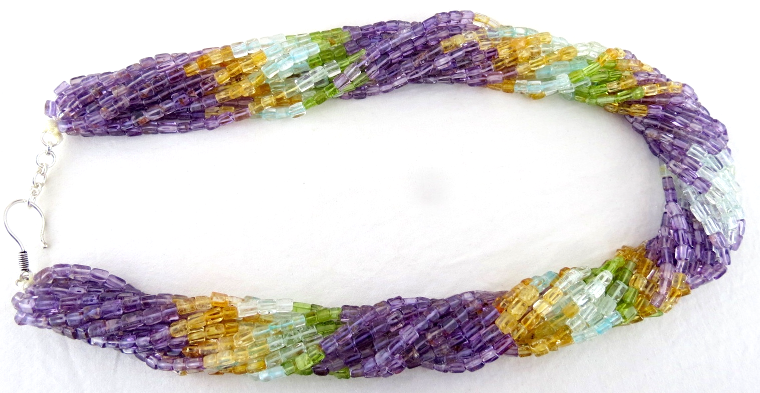 Natural Multi Peridot Citrine Amethyst Square Beads 1235ct Stone Necklace