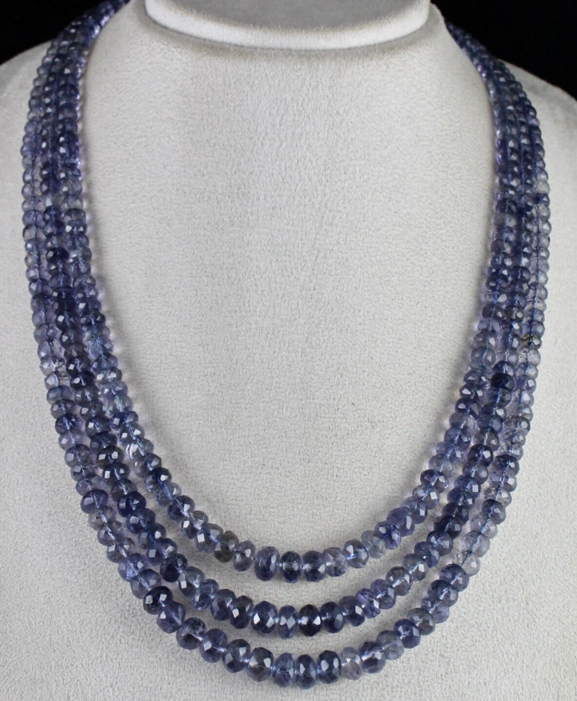 Certified Natural Blue Iolite Faceted Round Beads 3 L 606 Ct Gemstone Necklace