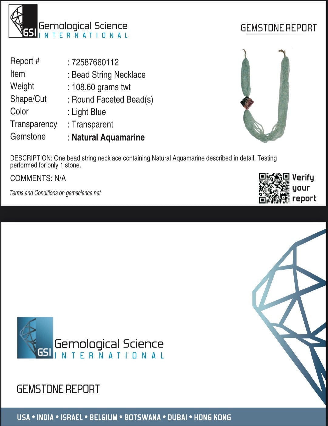 Certified Natural Aquamarine 542ct Beads Tourmaline Designer Gemstone Necklace