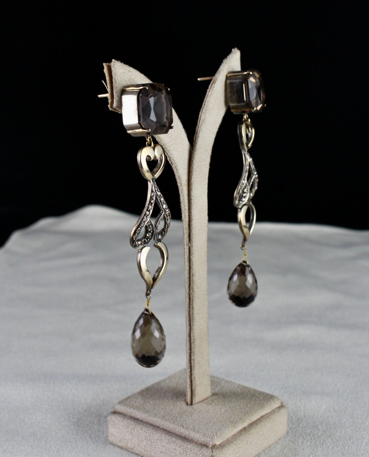 Certified Natural Smoky Quartz 108.55ct Diamond 18k Sterling Silver Earrings
