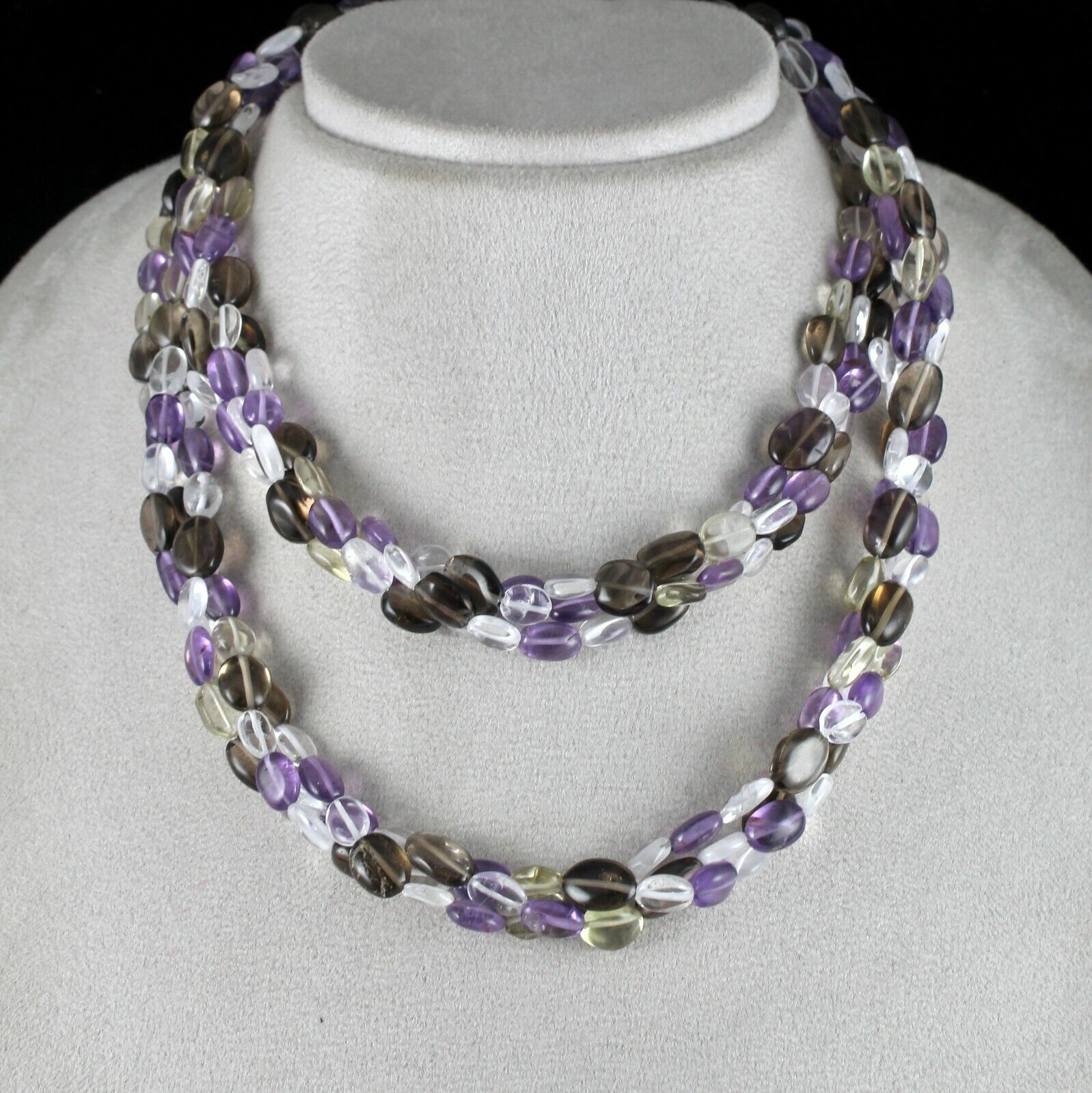 Multi Natural Rock Crystal Smoky Quartz Amethyst 3 L 684 Cts Long Beads Necklace