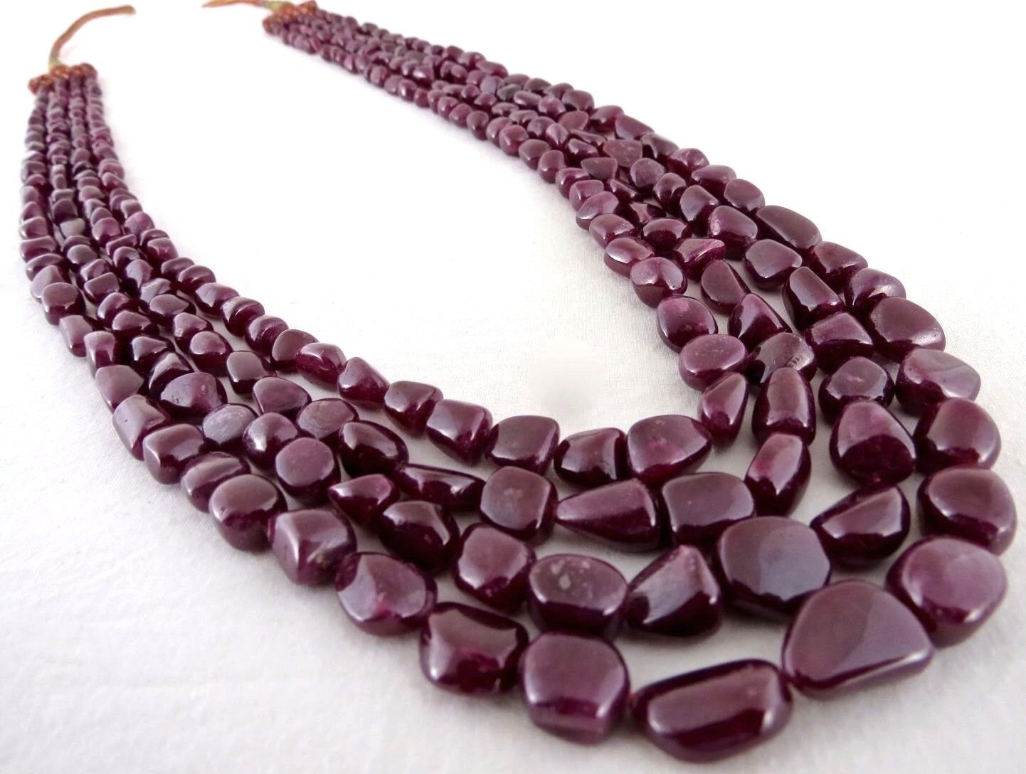 NATURAL NO HEAT RUBY BEADS LONG 4 LINE 803 CARATS GEMSTONE LADIES NECKLACE
