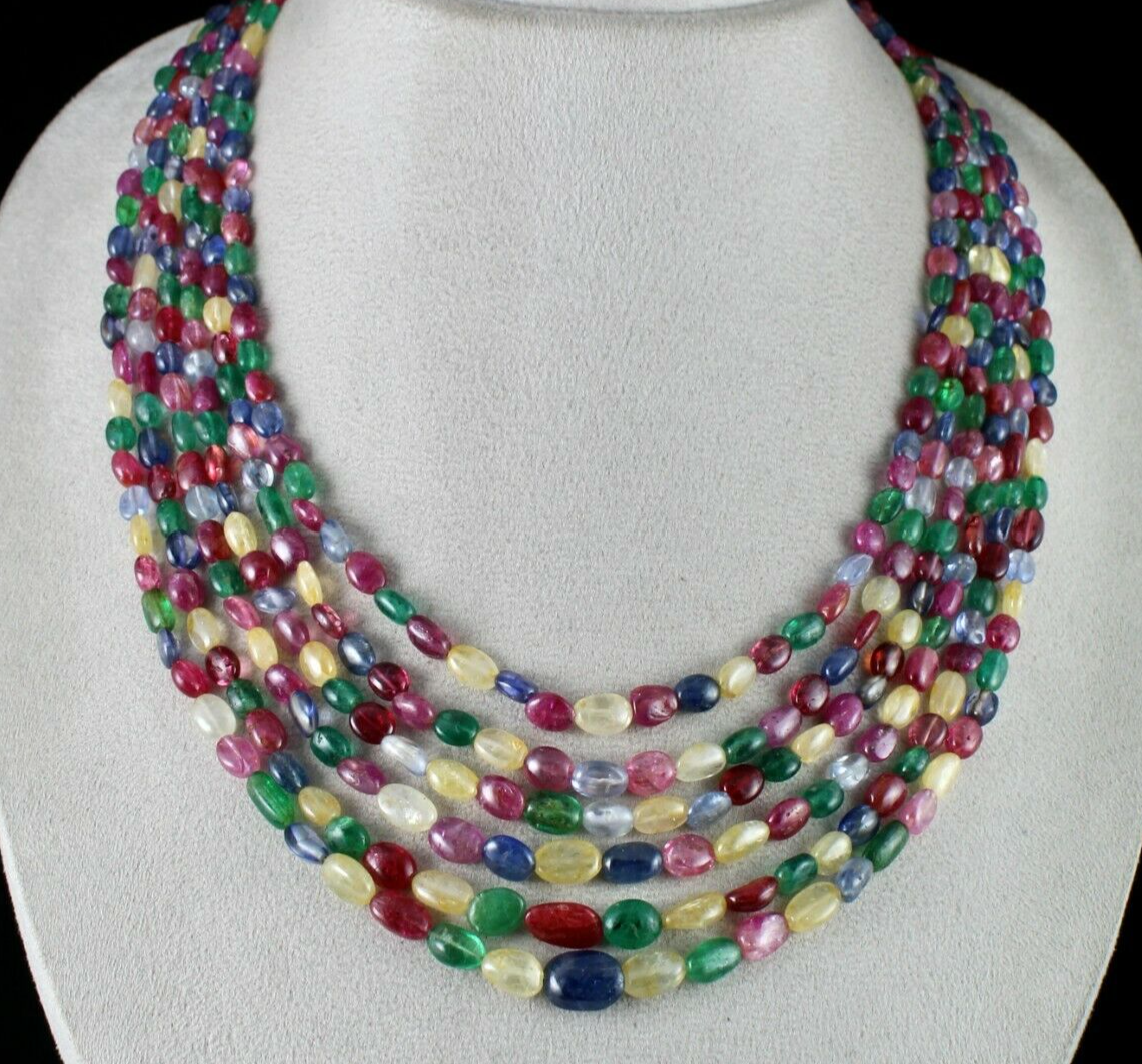 Certified Natural Emerald Ruby 666 Ct Spinel Sapphire Gemstone Finest Necklace