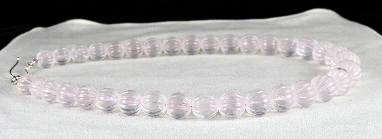 Rose Quartz Beaded Carved Necklace 1 L 750 Carats Natural Gemstone Silver clasp