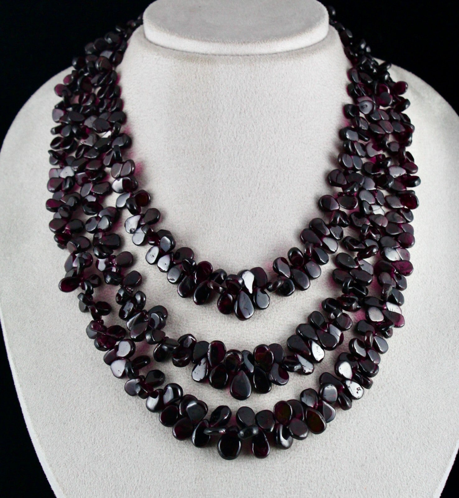 Natural Red Garnet Pear Beads Necklace 1248 Carats Gemstone Fine 3 Line