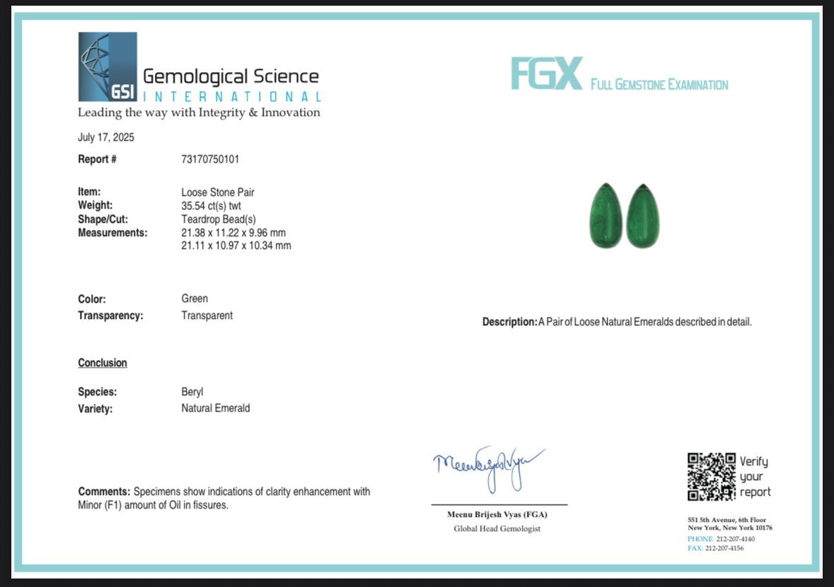 Certified Natural Emerald Tear Drop 35.54 Ct Loose Gemstone Pair Design Earrings