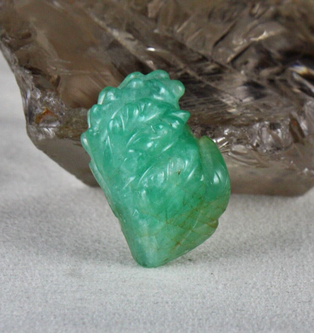 Certified Natural Emerald 58.15ct Engraved Leaf 31x20mm Old Gem Pendant Ring