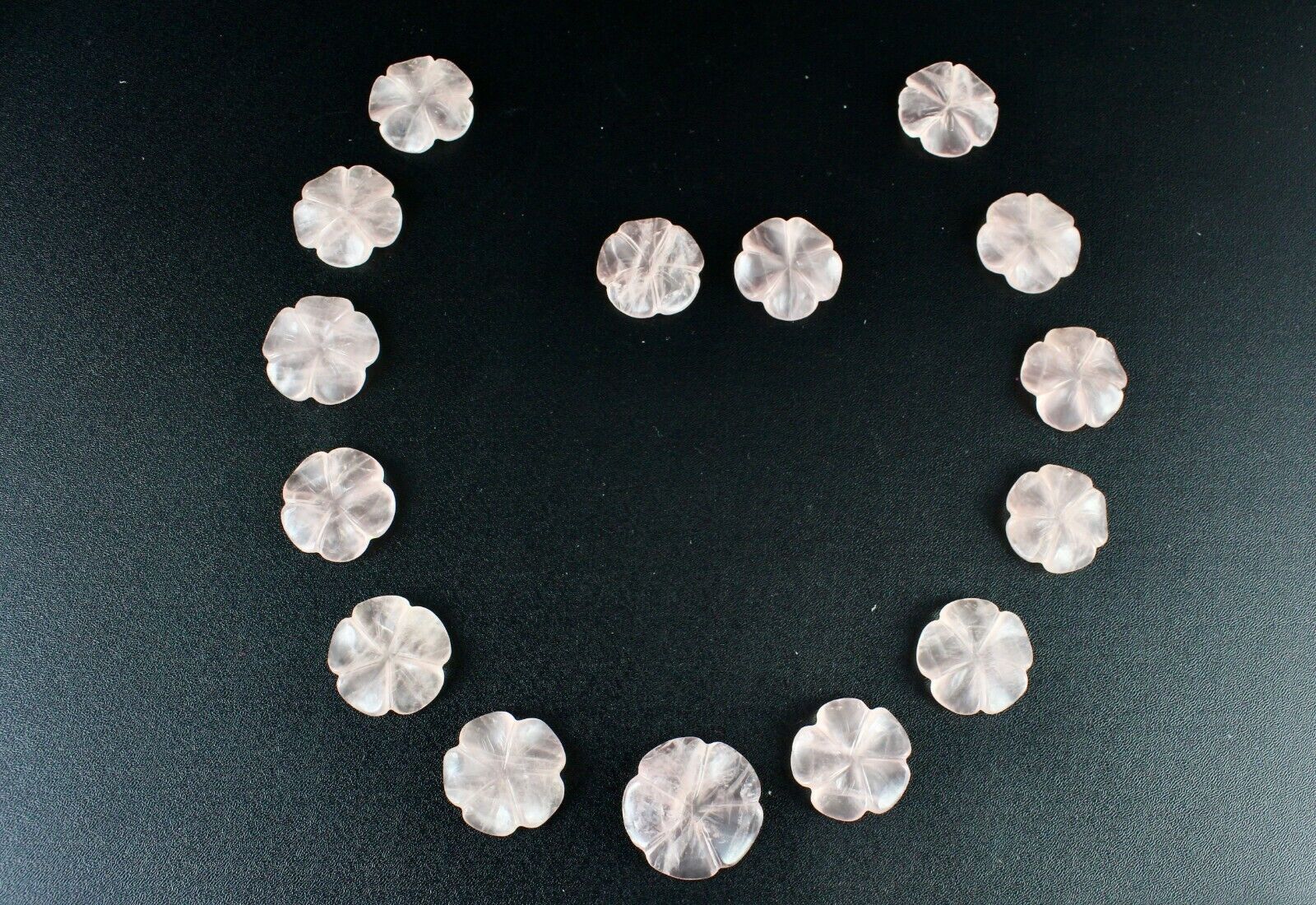 Natural Rose Quartz Carved Flower 15 Pcs 287 Carats Fine Gemstone Set Designing