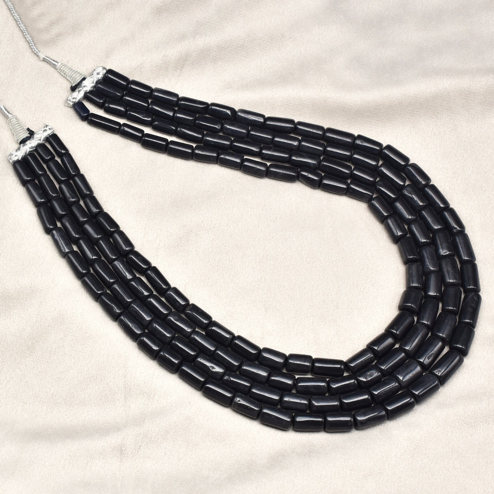 Natural Black Jade 1105 Ct Beads Fashion Necklace Big 16mm Tube Gemstone