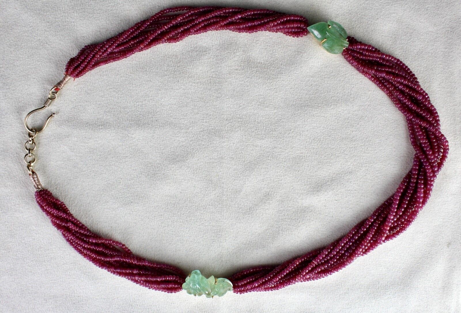 Natural Ruby Beads Colombian Emerald Carved 510 Ct Silver Designer Necklace