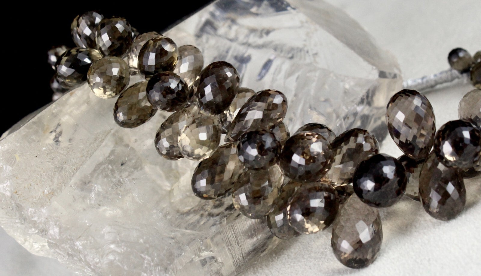 Natural Smoky Quartz Teardrop Beads 540 Ct Sterling Silver Gemstone Necklace