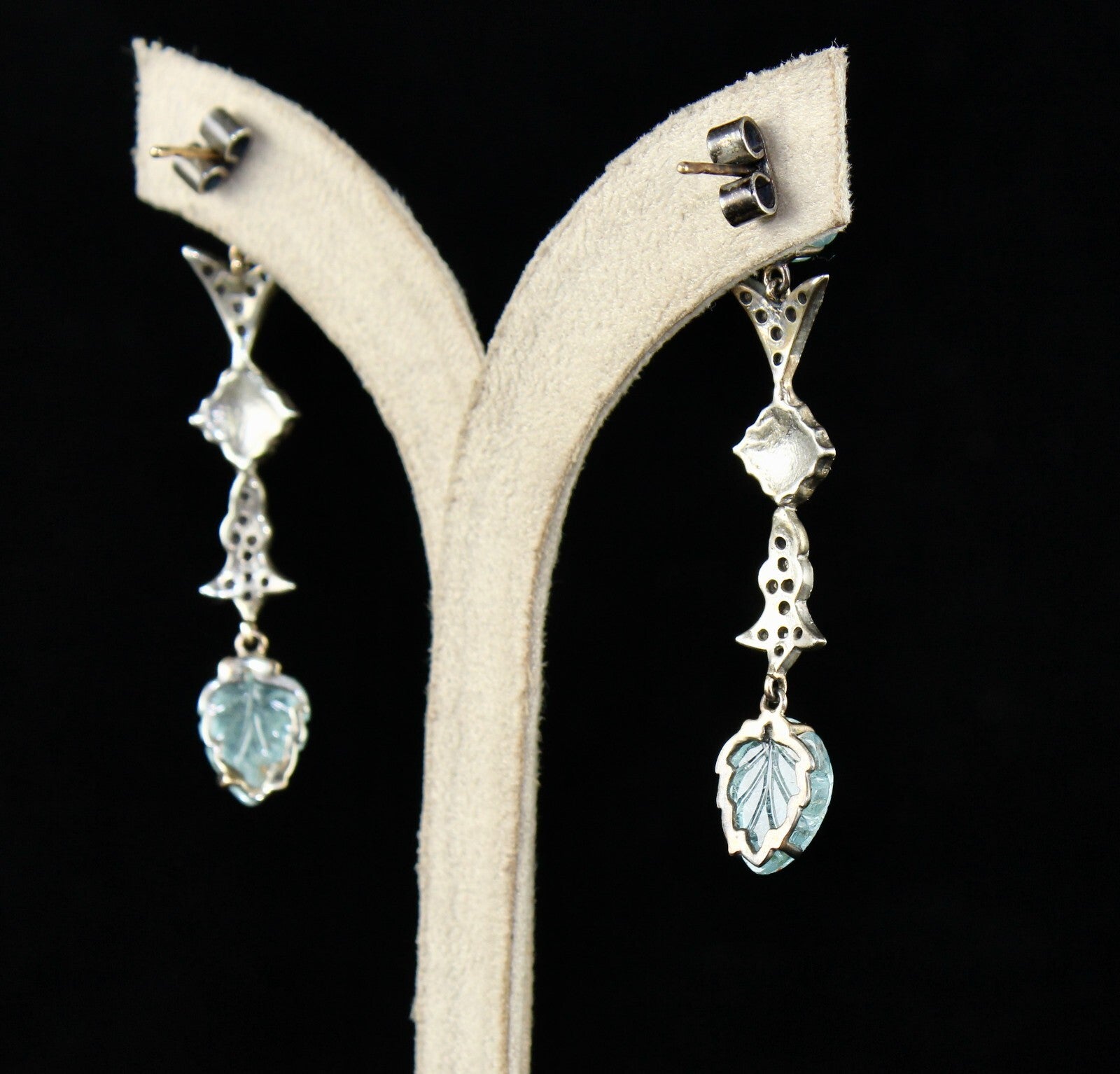 Certified Natural Blue Aquamarine 10ct Diamond Sterling Silver Victorian Earring