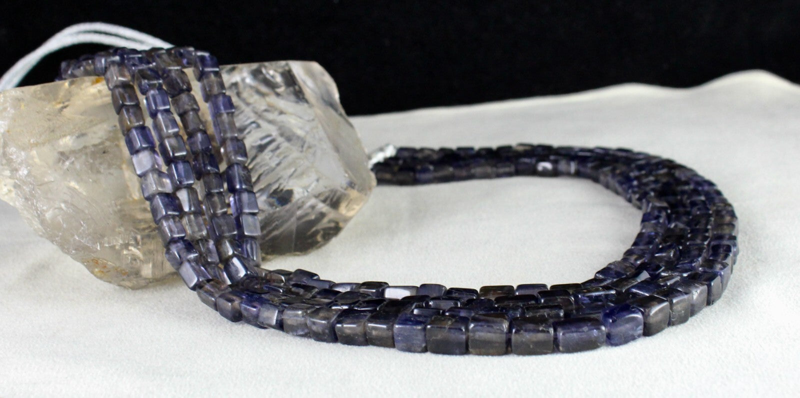 Blue Natural Iolite Square Beads Necklace Antique Gemstone Fashion, 602 Ct, 4 L