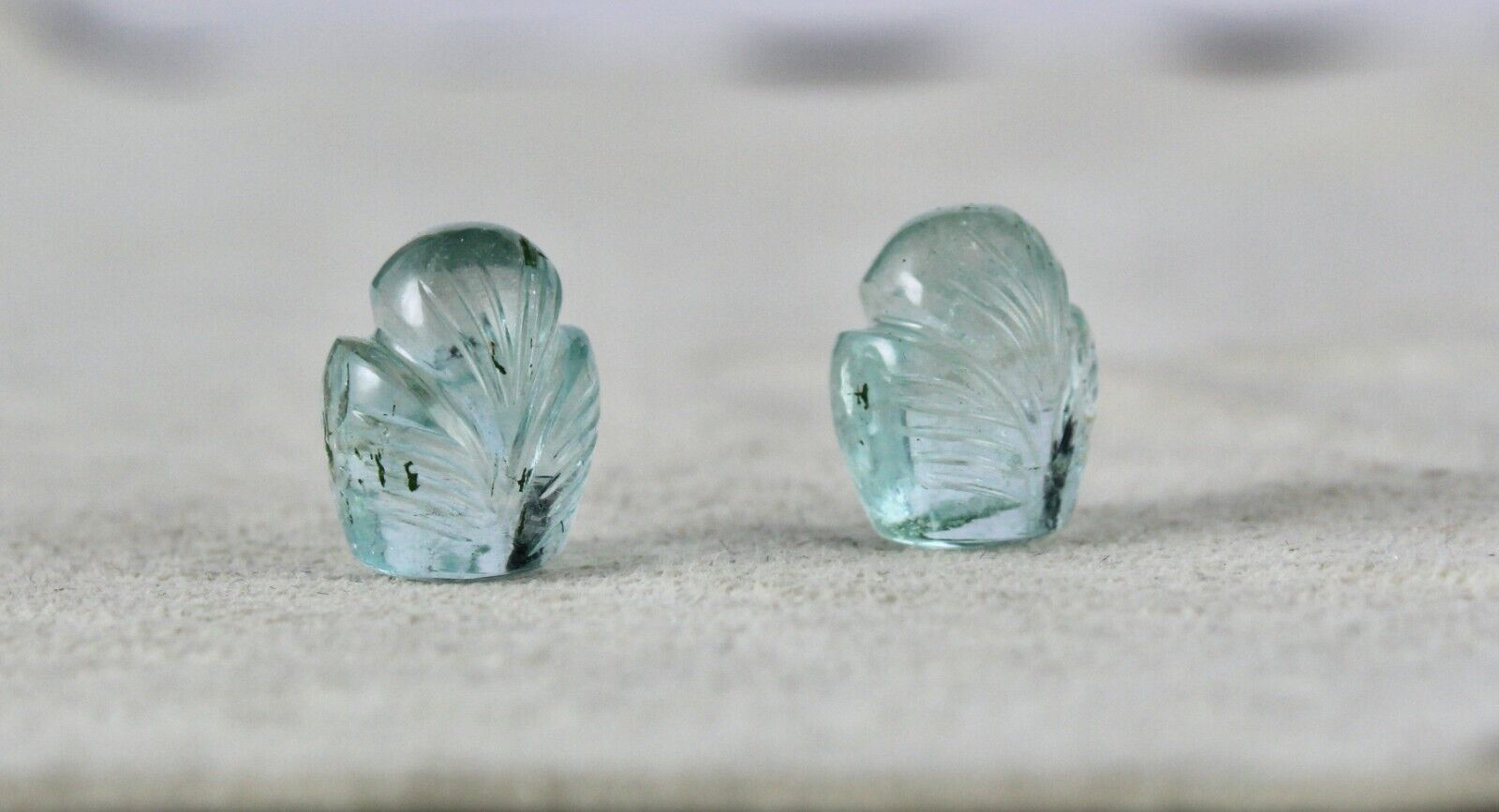 NATURAL BLUE AQUAMARINE CARVED LEAVES 13.88 CARATS GEMSTONE PAIR FOR EARRING