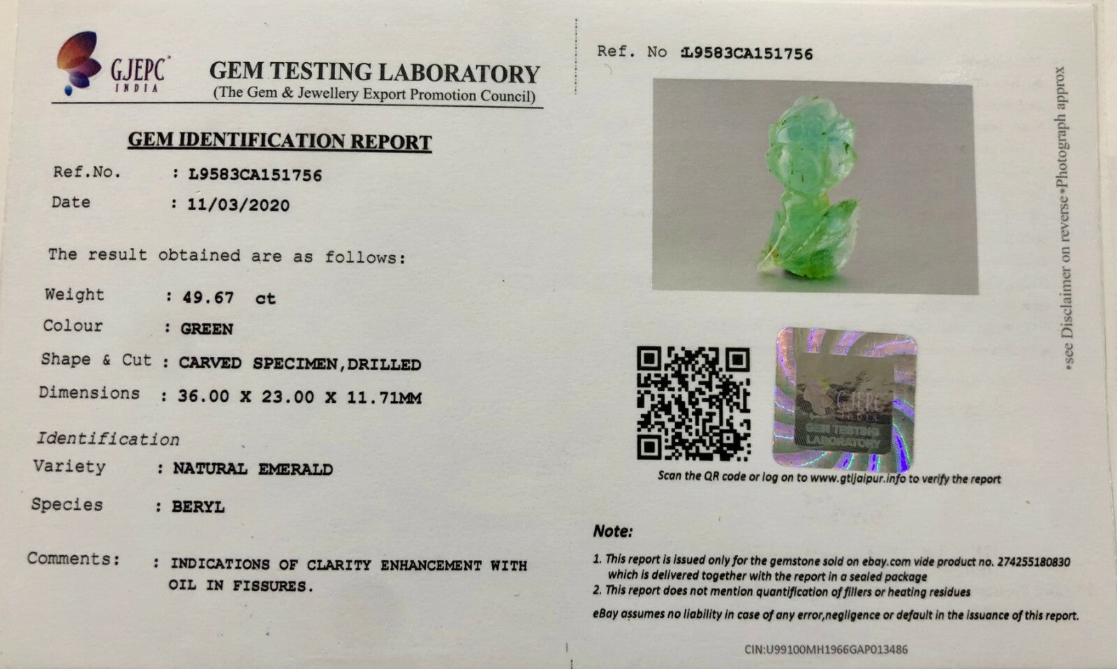 Certified Gtl Natural Colombian Emerald 49 Ct Carved Rose Loose Gemstone