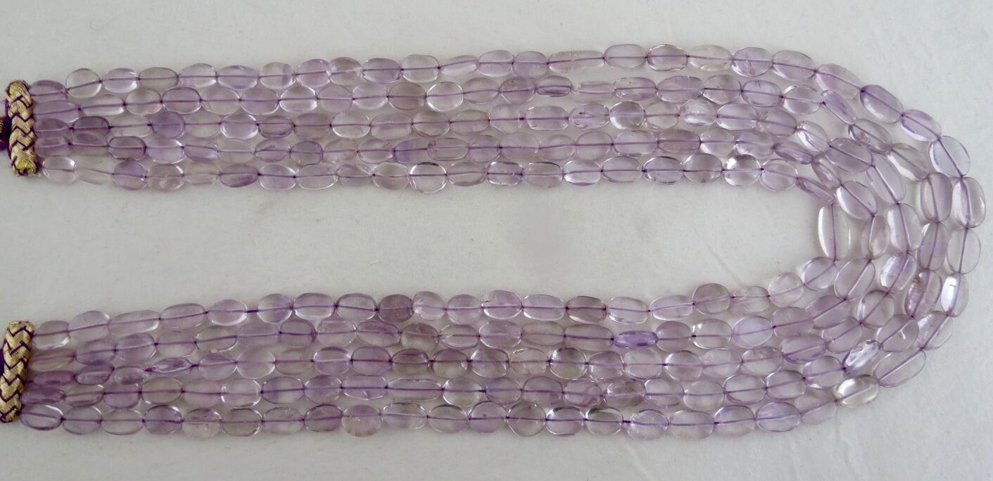NATURAL PINK AMETHYST BEADS CABOCHON 5 LINE 689 CARATS GEMSTONE NECKLACE