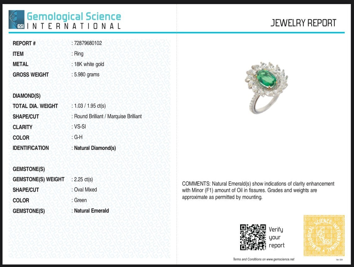Certified Natural Emerald 10+ Ct Oval Marquise G-vs Diamond 18k Gold Ring