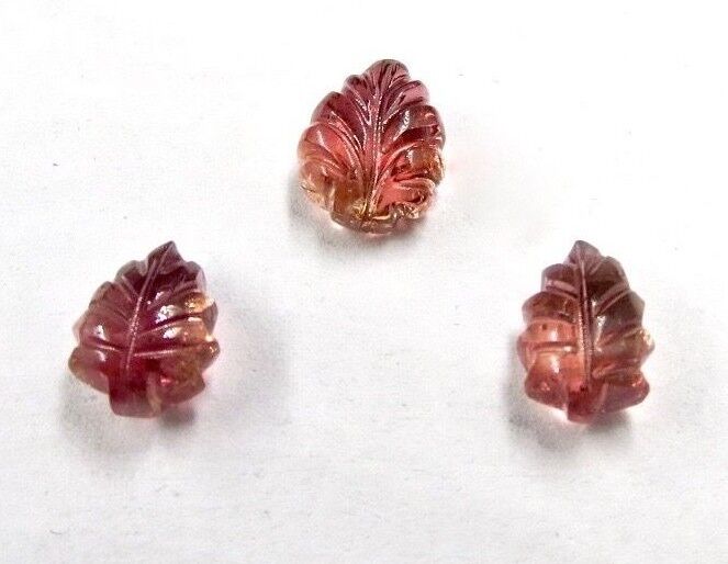Natural Pink Tourmaline Carved Leaves 3 Pc 8.17 Ct Gemstone Earring Pendant Set