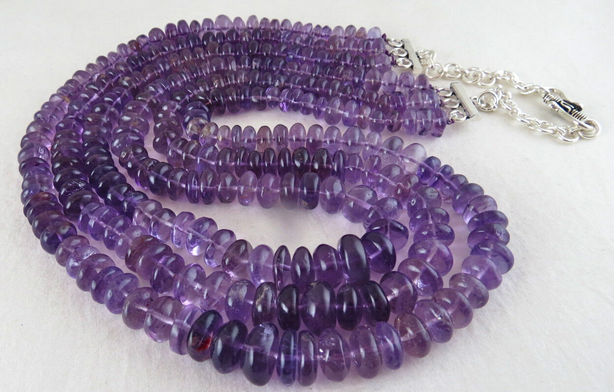 Natural Amethyst Beads Fancy Round 13mm Big 1008 Ct Gemstone Silver Necklace