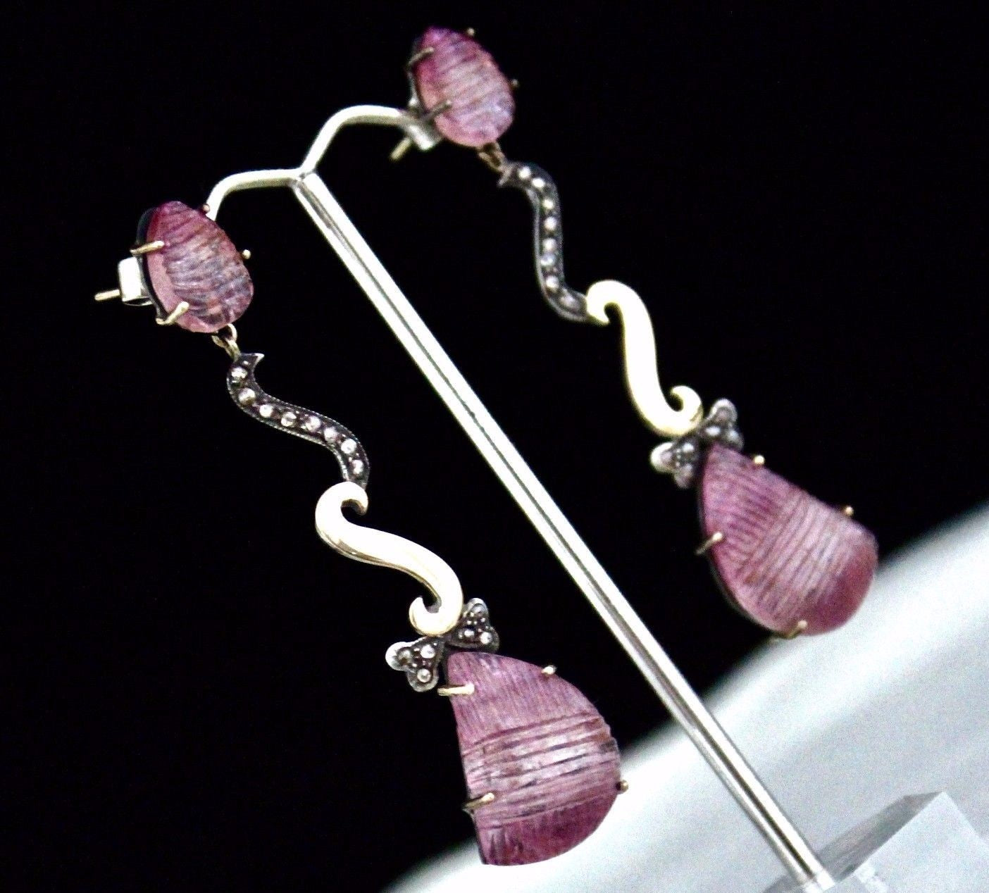 Victorian Pink Tourmaline 10ct Natural Diamond 18k Gold Sterling Silver