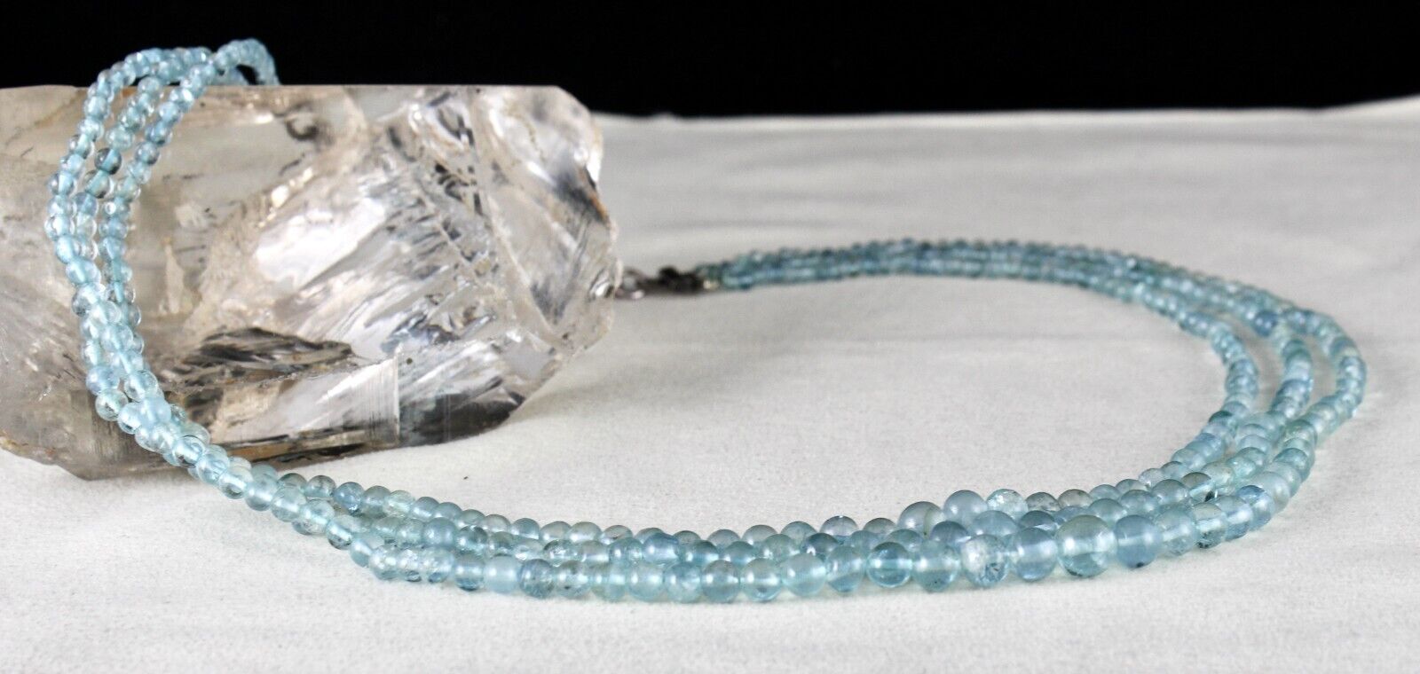 NATURAL AQUAMARINE BEADS ROUND 3 LINE 225 CARATS GEMSTONE BEADED NECKLACE