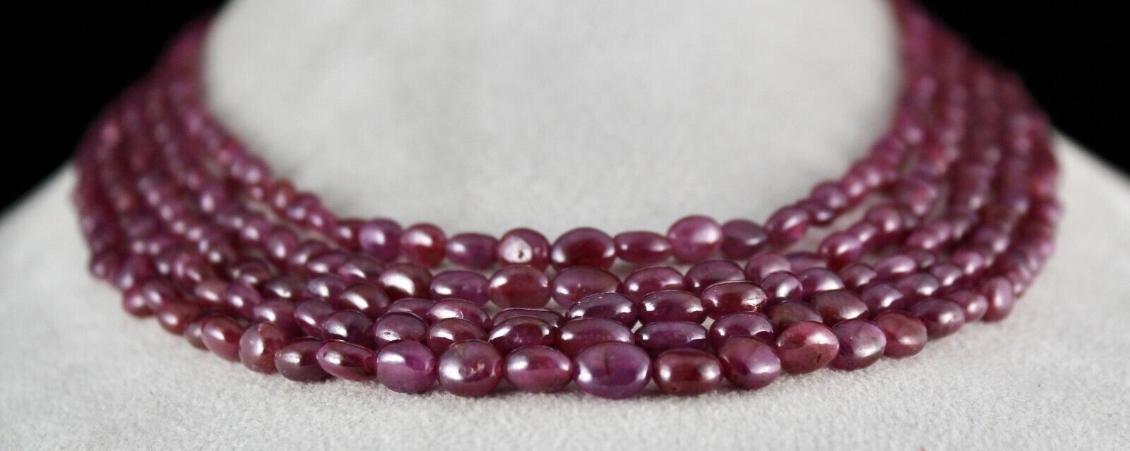 Natural Unheated Ruby Beaded Necklace 5 Line 586 Carats Drilled Gemstone String