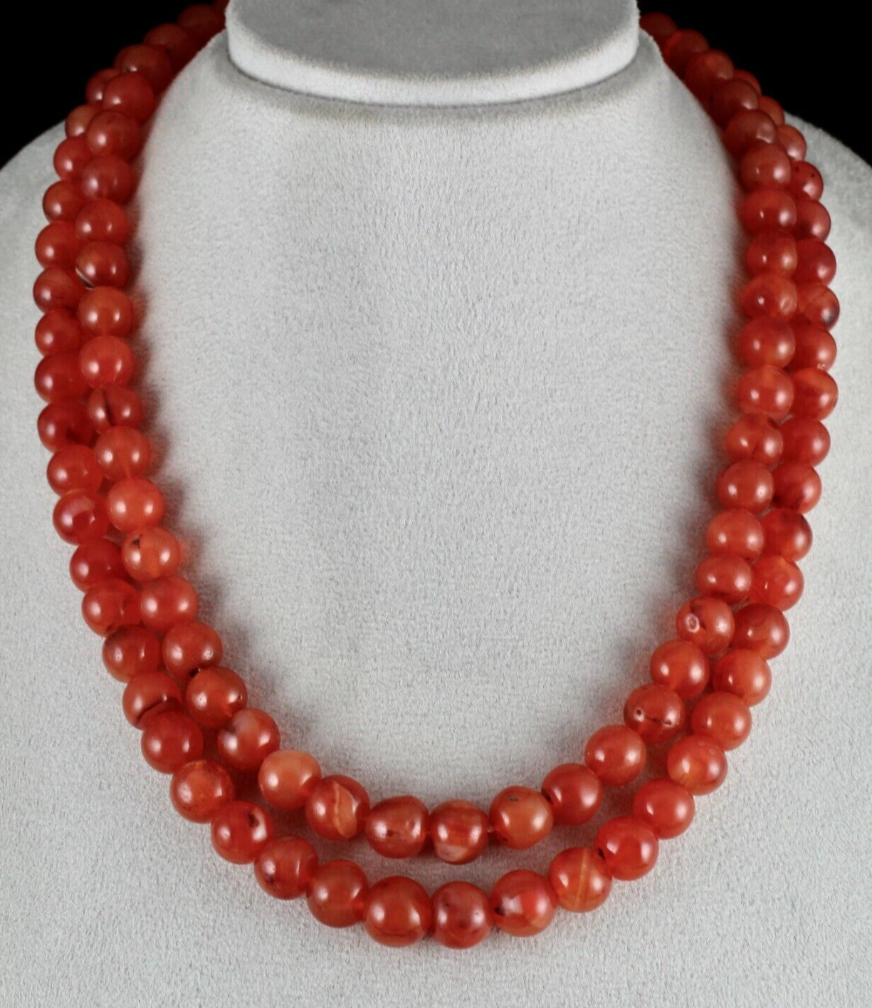 Natural Red Carnelian 929 Carats Beads Round 2 Line Fashion Necklace