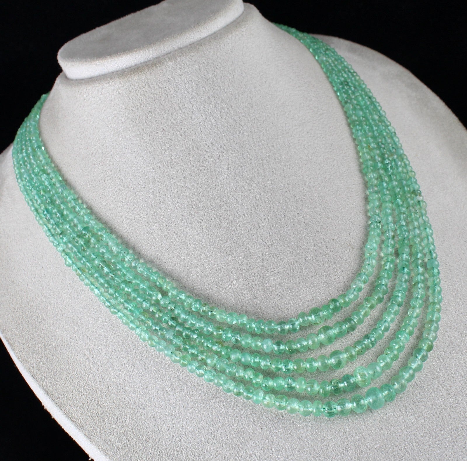 Certified Natural Emerald Beads Round Necklace 353 Ct Colombian Gemstone 5l