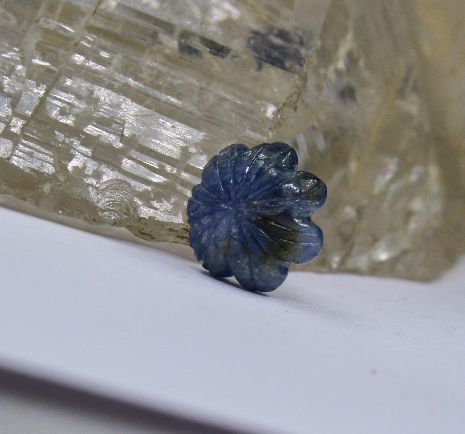 Natural Carved Flower Blue Sapphire Gemstone 5.91 Ct Loose For Ring Or Pendant